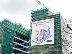 banery reklamowe na budynki rusztowanie mesh reklama na budowie elewacje