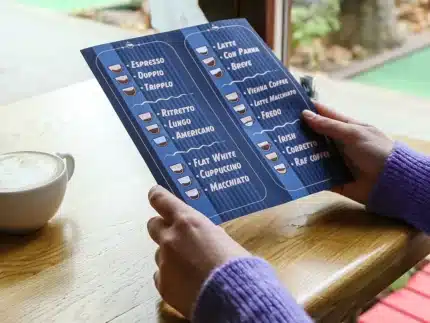 drukowane karty menu dla restauracji, barów, cukierni i lodziarni