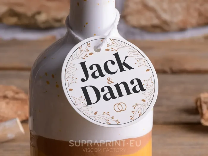 zawieszki na likiery i miody weselne i ślubne drukowane cyfrowo w niskich ilościach i nakładach