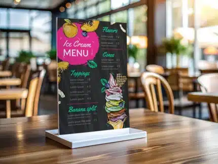 karty menu cennik lodów dla cukierni i lodziarni