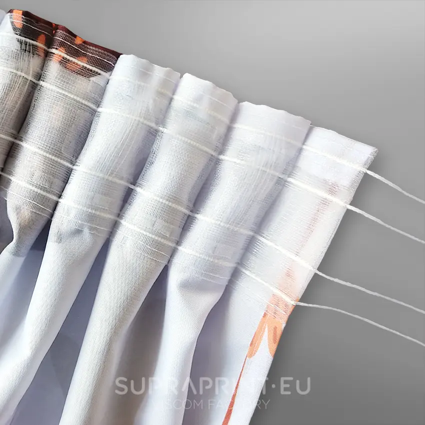 zasłony z własnym nadrukiem - obszycie taśma marszcząca