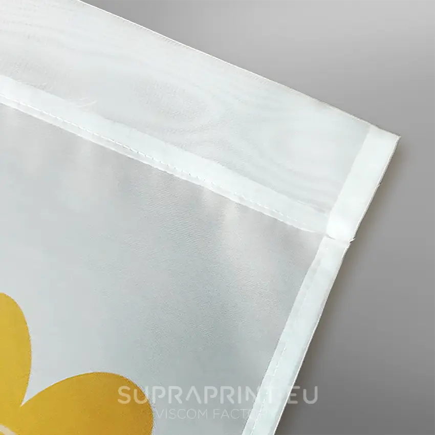 firany z dowolnym nadrukiem - obszycie tunel górny